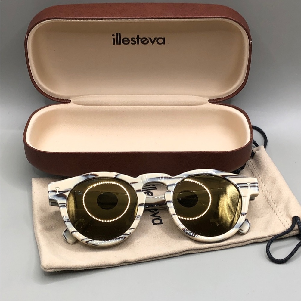 Illesteva leonard sunglasses c.123 cream marble stripe UNISEX, with case, Italy.